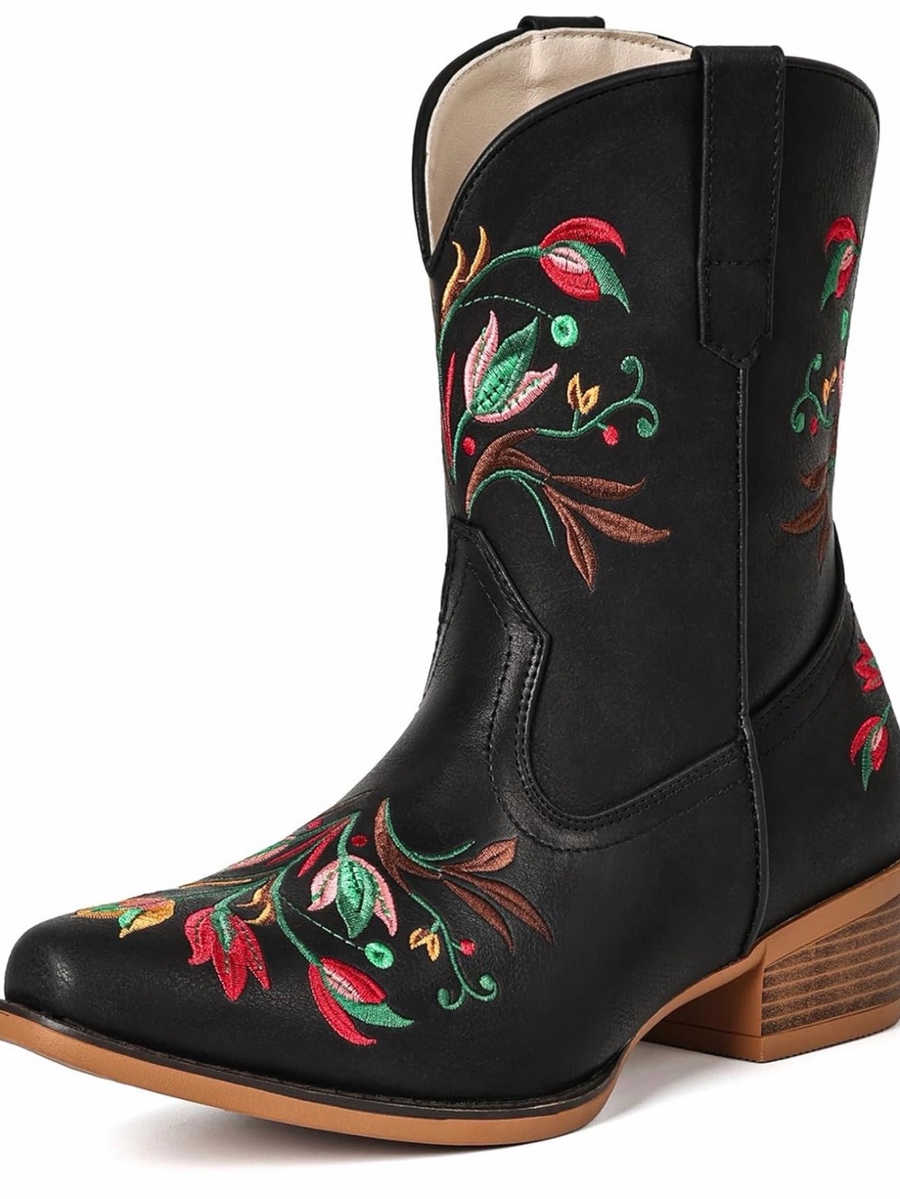 Women’s Black Embroidered Western Ankle Boots